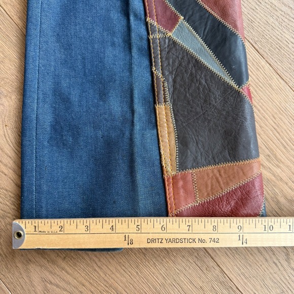 Vintage 70s Aura Rosemary Denim Leather Patchwork Vest & Flare Jeans Set L 32 - Picture 13 of 15